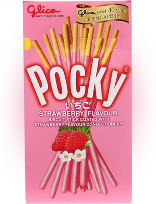 Бисквитные палочки Pocky в шоколадной глазури со вкусом клубники 45 гр